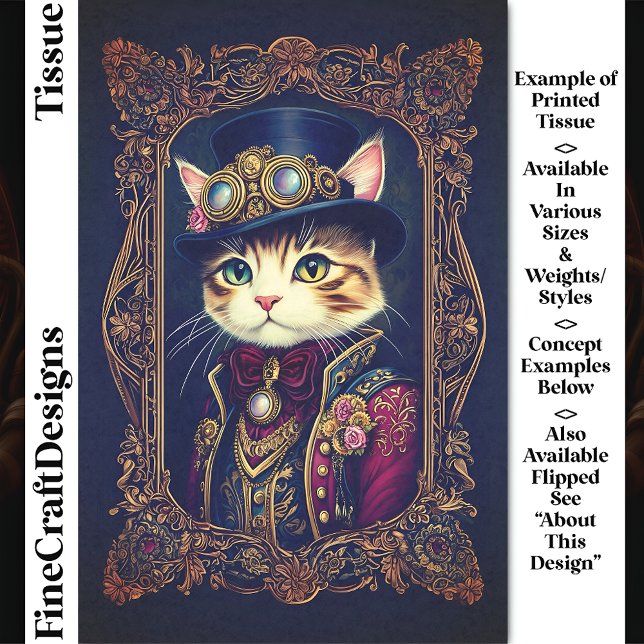 Papier Mousseline Joli Chat Steampunk, Chapeau Haut de Forme, Cadre  (Créateur téléchargé)