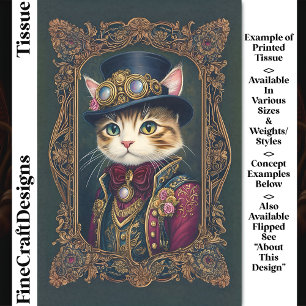 Papier Mousseline Joli Chat Steampunk, Chapeau Haut de Forme, Cadre
