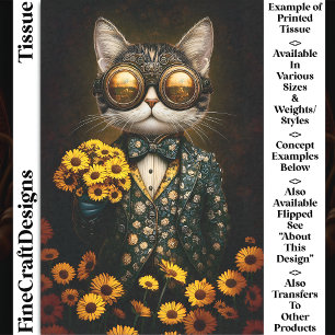 Papier Mousseline Joli Chat Steampunk, Fleurs Jaunes CY9L Découpage
