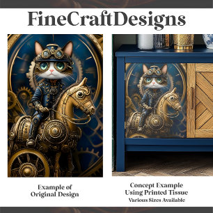 Papier Mousseline Joli Chat Steampunk Sur Cheval de Cuivre G3R Décou