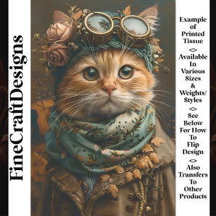 Papier Mousseline Joli Chat Steampunk Tenue Fantaisiste AY1 Découpag