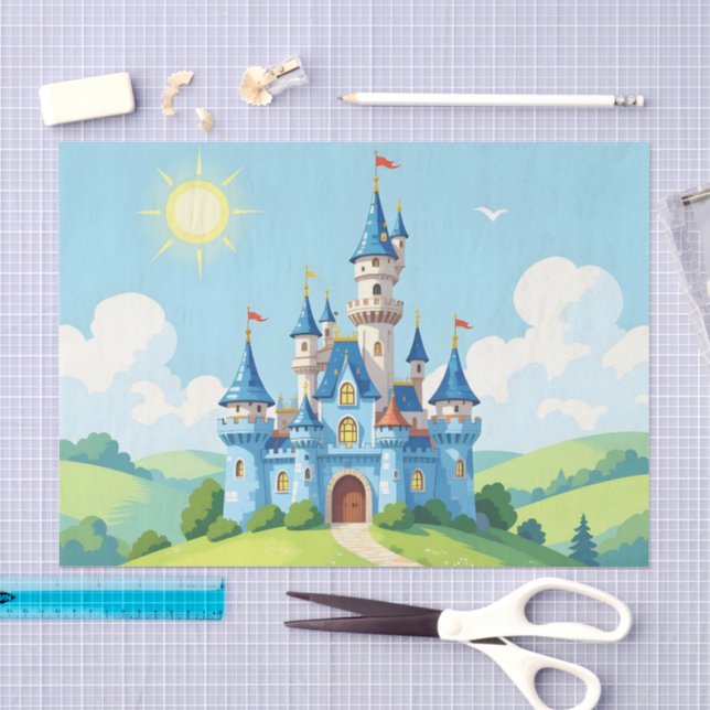 Papier Mousseline Joli château bleu et blanc (Artisanat)