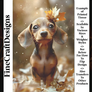 Papier Mousseline Joli chien teckel, bois, feuilles CF9 découpage