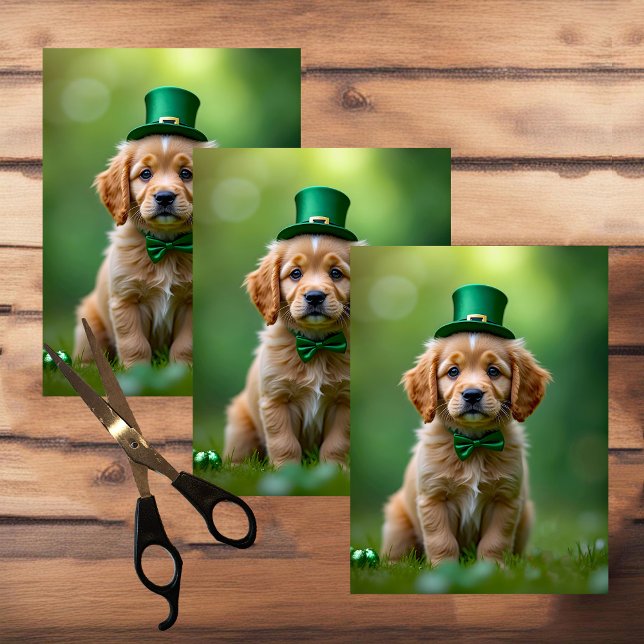 Papier Mousseline Joli chiot avec tenue St. Patrick, shamrock (Créateur téléchargé)