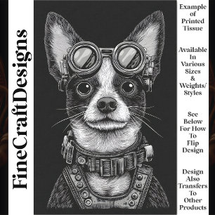 Papier Mousseline Joli chiot Steampunk noir et blanc T7 découpage