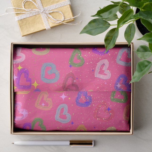 Papier Mousseline Joli cœur coloré  (Cadeau)