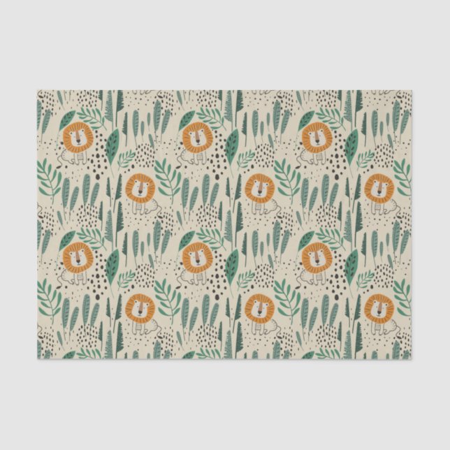 Papier Mousseline Joli Doodle Lion Jungle Rainforest Motif (Recto)