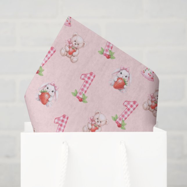 Papier Mousseline Joli En vichy rose, lapins et ours ! (Sac cadeau)