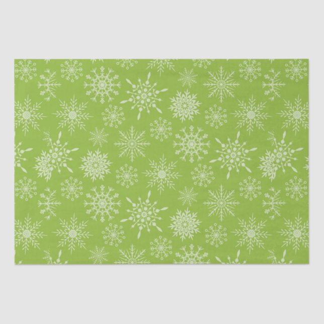 Papier Mousseline Joli Green White Snowflakes cadeau de Noël (Recto)
