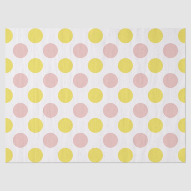 Papier Mousseline Joli jaune et rose à pois  (Recto)