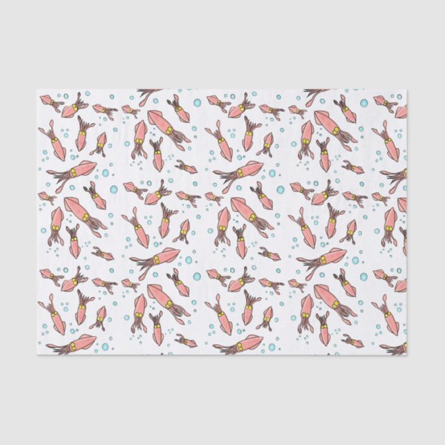 Papier Mousseline Joli motif caricature de calmar rose (Recto)
