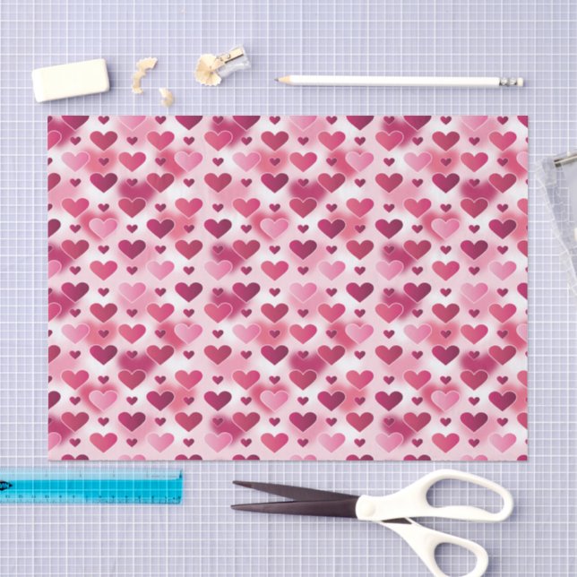 Papier Mousseline Joli motif de cœurs roses (Artisanat)