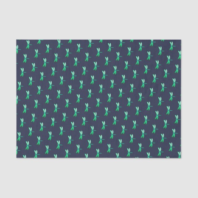 Papier Mousseline Joli Motif de luciole vert sur bleu (Recto)