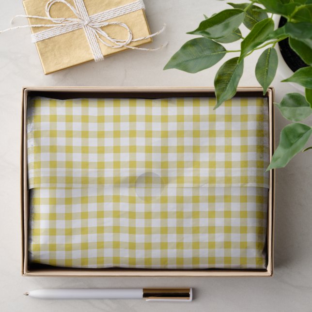 Papier Mousseline Joli motif gingham jaune chaud (Cadeau)