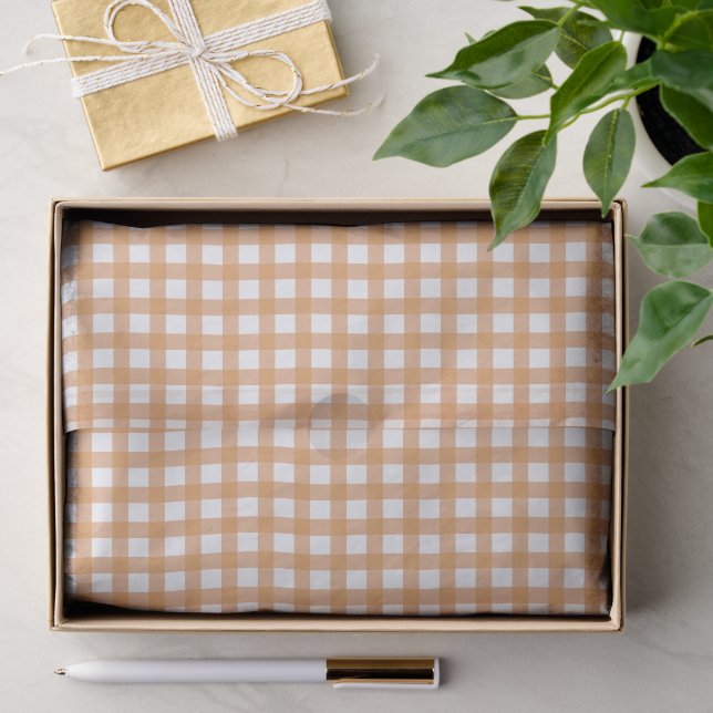 Papier Mousseline Joli motif gingham orange chaud (Cadeau)