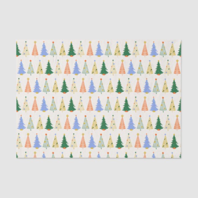 Papier Mousseline Joli Noël Arbres Rouge Vert Boho (Recto)