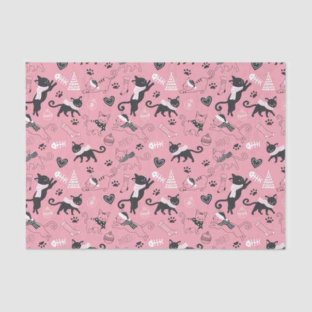 Papier Mousseline Joli Noël Kitty Chat Motif (Recto)