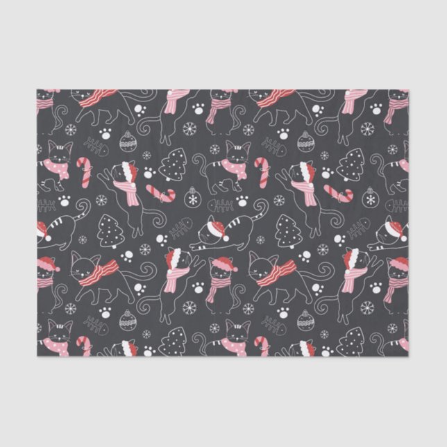 Papier Mousseline Joli Noël Kitty Chat Motif (Recto)