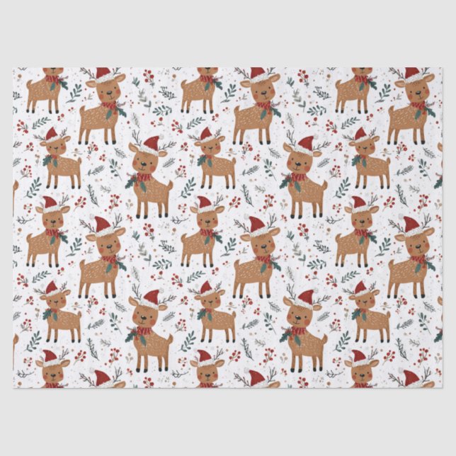 Papier Mousseline Joli Noël Renne Rétro (Recto)