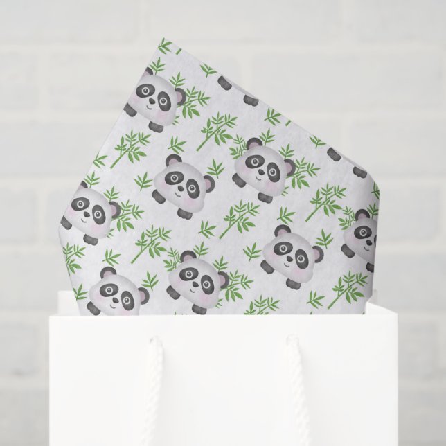 Papier Mousseline joli panda ours carrelé (Sac cadeau)