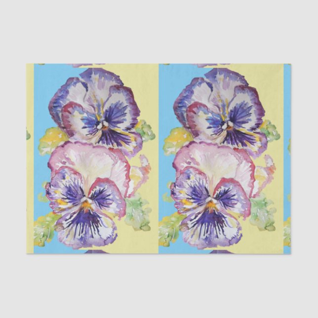 Papier Mousseline Joli Pansy Fleur Floral Pastel Blue Motif (Recto)
