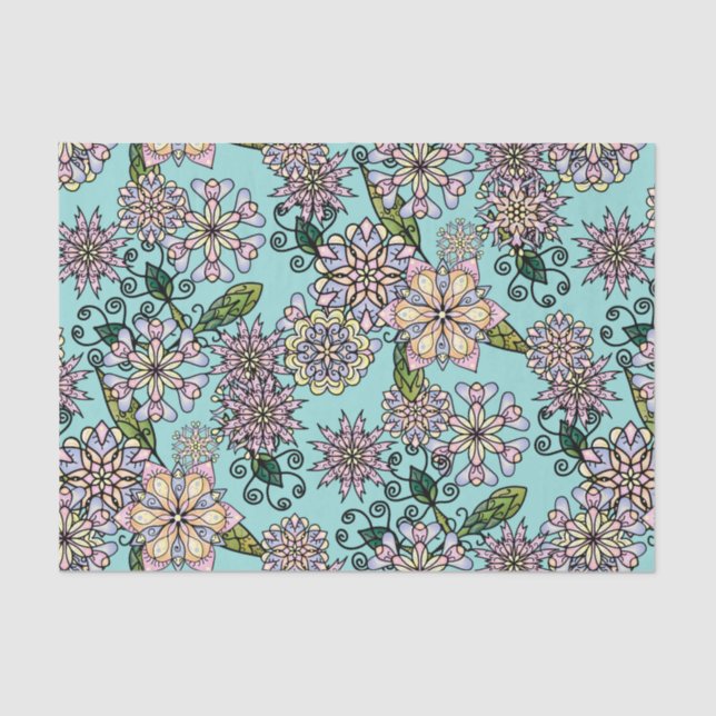 Papier Mousseline Joli Pastel Boho Blossoms & Curlicues Motif (Recto)
