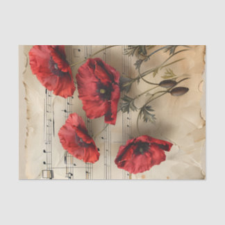Papier Mousseline Joli pavot rouge feuille de musique vintage épheme