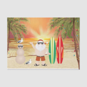 Papier Mousseline Joli Père Noël et Surfboards Plage Surf Noël