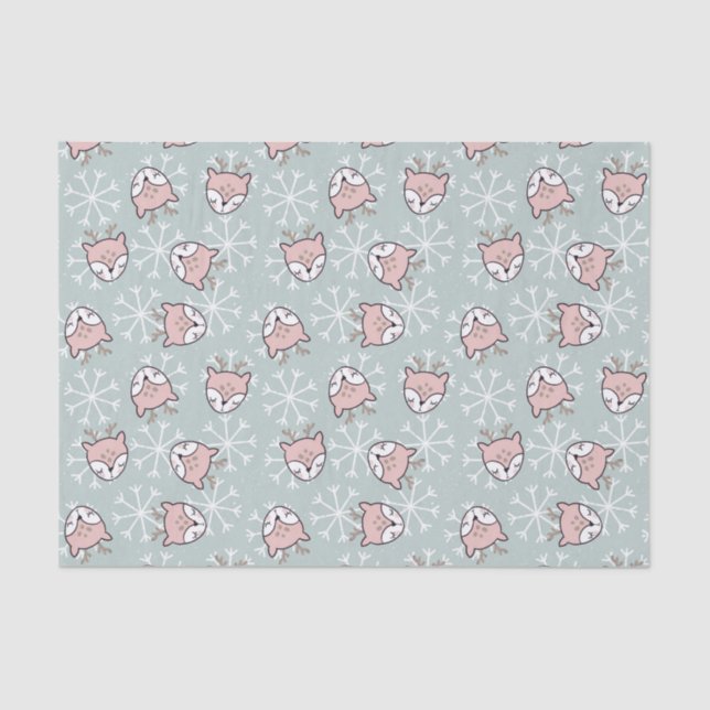 Papier Mousseline Joli Pink Reindeen Snowflake Enfants Vacances (Recto)