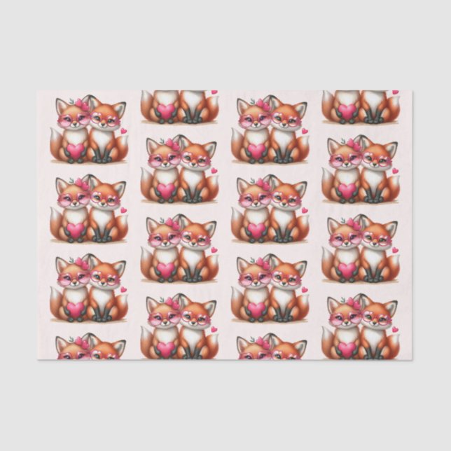 Papier Mousseline Joli renard orange en Motif d'amour (Recto)