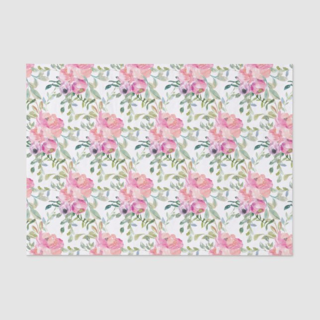 Papier Mousseline Joli rose Aquarelle Fleurs (Recto)