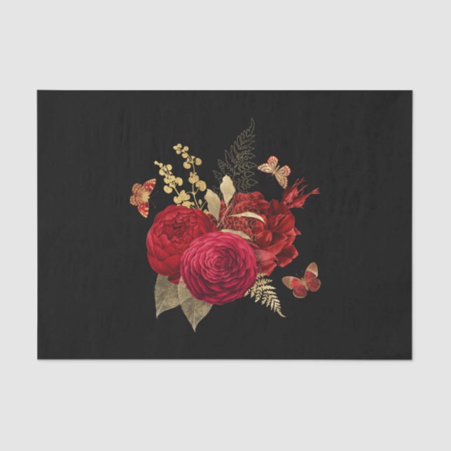 Papier Mousseline Joli Rose d'aquarelle rouge or (Recto)