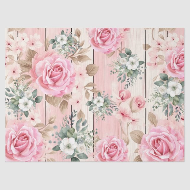 Papier Mousseline Joli Shabby Rose Chic Roses & Eucalyptus (Recto)