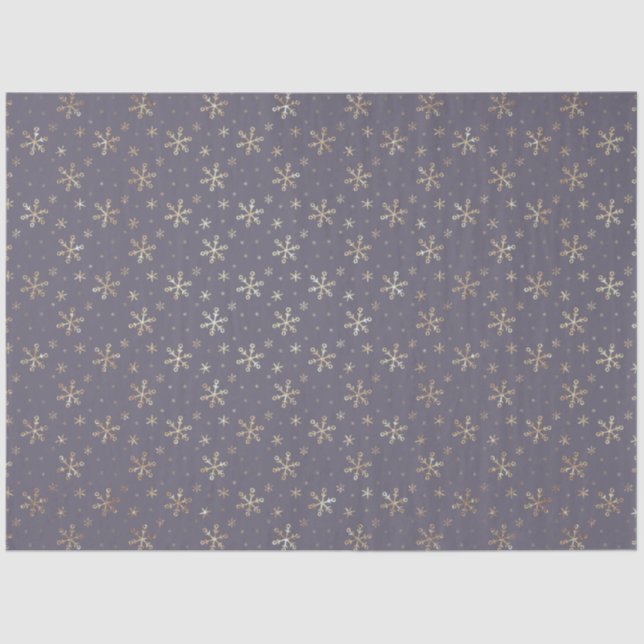 Papier Mousseline Joli Snowflakes Gold Noël Bleu (Recto)