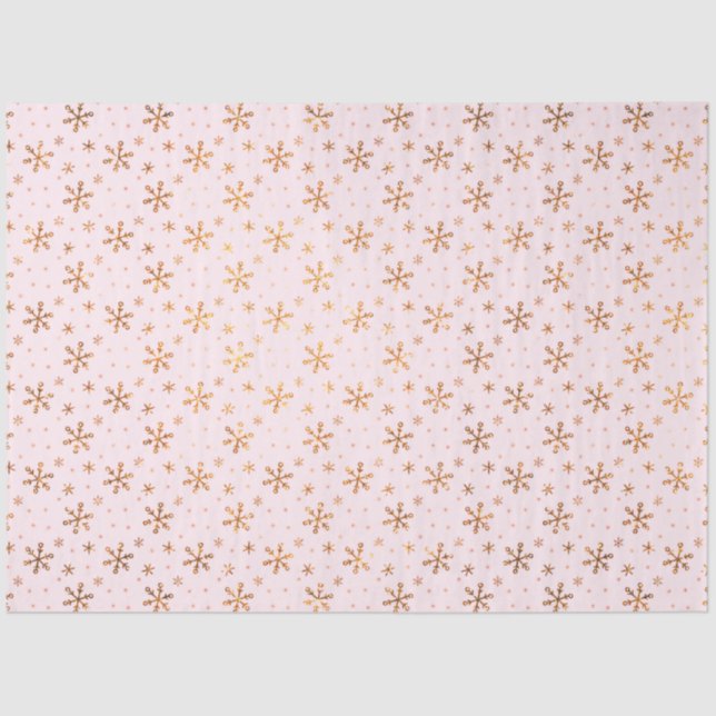 Papier Mousseline Joli Snowflakes Gold Noël rose (Recto)