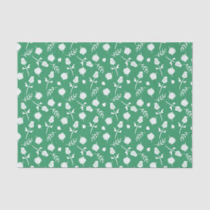 Papier Mousseline Joli vert et blanc Roses Rosebud Floral Imprimer