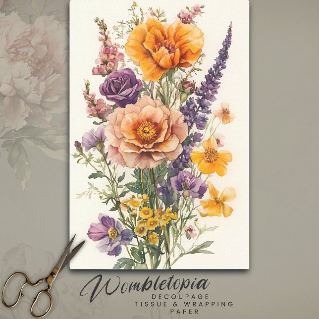 Papier Mousseline Jolie aquarelle Fleur sauvage Bouquet Découpage (Créateur téléchargé)