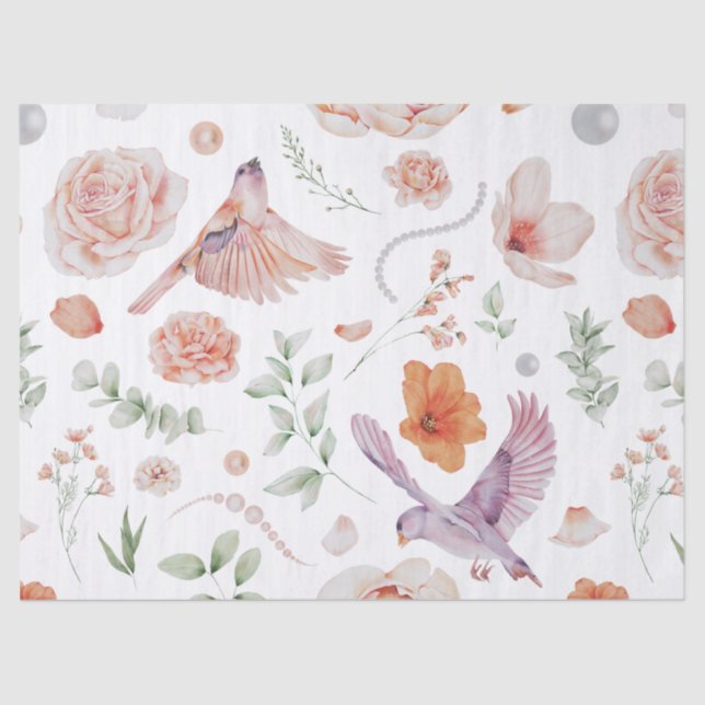 Papier Mousseline Jolie aquarelle Floral Hummingbird Motif (Recto)