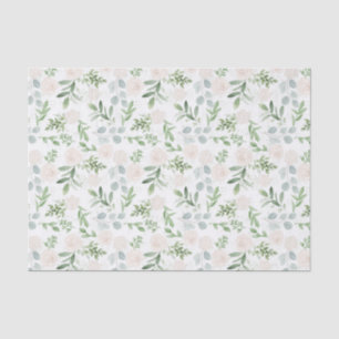 Papier Mousseline Jolie aquarelle Verdure & Fleurs blanches Motif