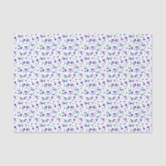 Papier Mousseline Jolie aquarelle violet ditsy motif floral (Recto)