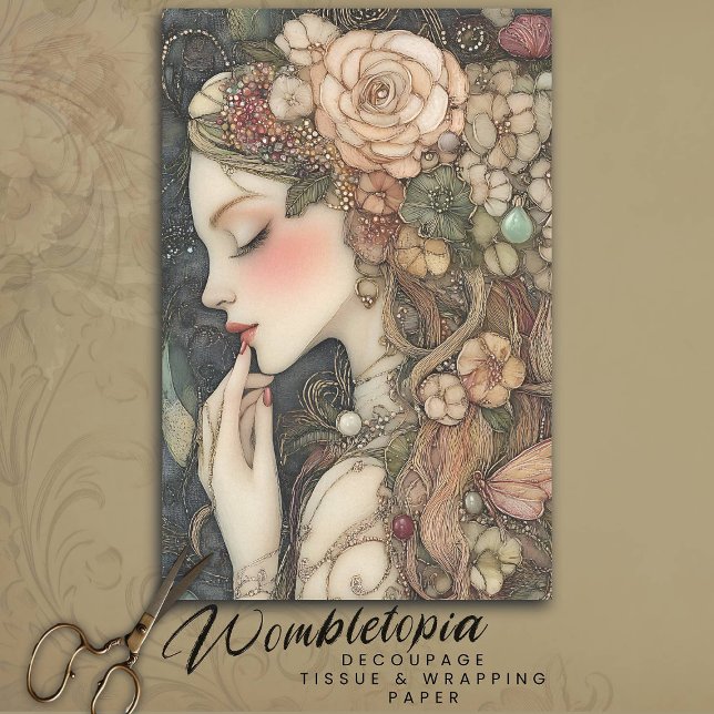 Papier Mousseline Jolie dame rose florale avec décomposition de brod (Créateur téléchargé)