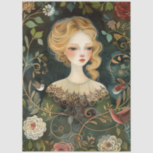 Papier Mousseline Jolie dame victorienne Fleurs sauvages Whimsical