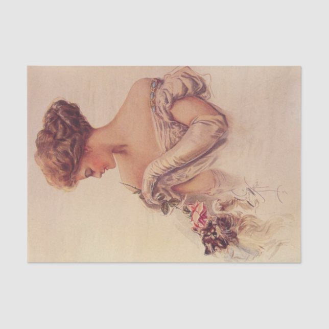 Papier Mousseline Jolie femme tenant un chaton (par Harrison Fisher) (Recto)