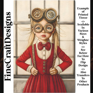 Papier Mousseline Jolie Fille Blonde Steampunk en Rouge Y2 Découpage