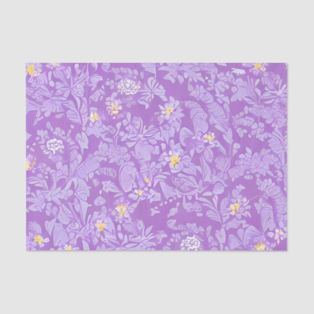 Papier Mousseline Jolie Fleurs violettes et jaunes délicieuses (Recto)