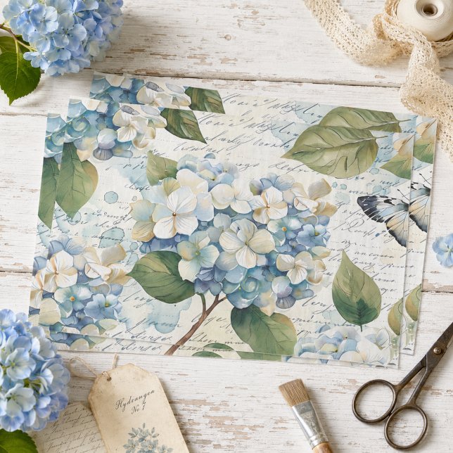 Papier Mousseline Jolie Hydrangea Bleu Éphémère Découpe Script (Créateur téléchargé)