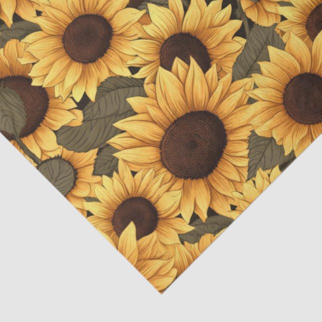 Papier Mousseline Jolie illustration de tournesol sur toute l'impres (Détail)