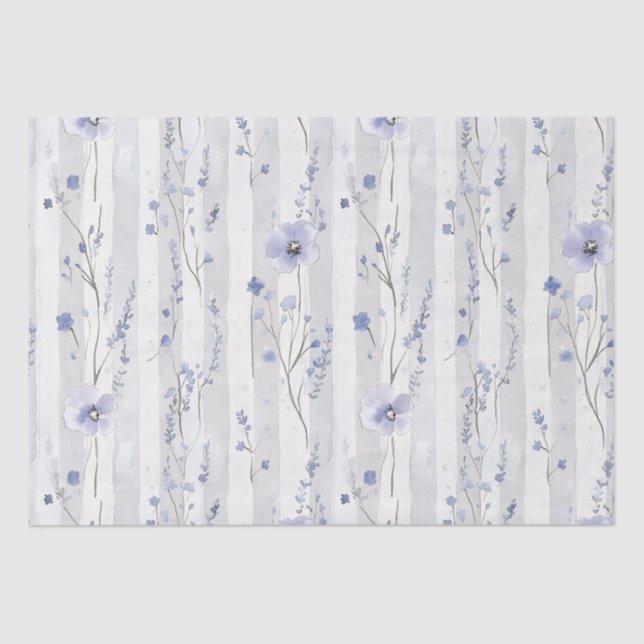 Papier Mousseline Jolie Lavande Fleurs Blanches Rayures Shower de Ma (Recto)
