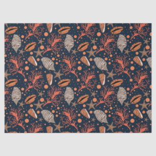 Papier Mousseline Jolie plage coquillage corail motif tissu