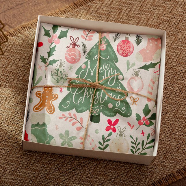 Papier Mousseline Jolie rétro Noël choses Motif d'illustration (Cute retro Christmas things Illustration Pattern Tissue Paper)